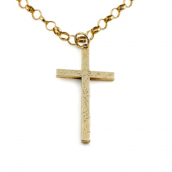9ct gold 21 inch Cross Pendant with chain